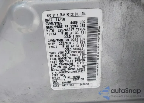 2017 Nissan Rogue S z USA, uszkodzony, nr VIN JN8AT2MT3HW134820